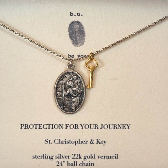 NIB b.u. be you St. Christopher Necklace Protection SS 22k gold vermeil - Picture 2 of 4